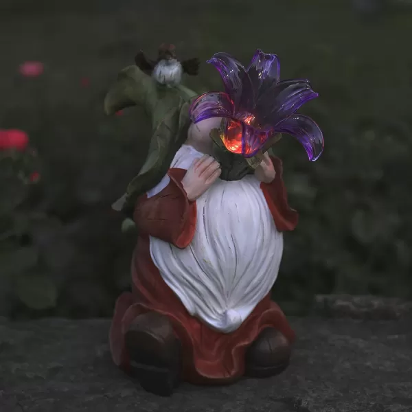 LA JOLIE MUSE Garden Gnomes Statue -8'' Resin Garden Snail with Gnome Figurine with Solar LED Lights, Outdoor Decoration for Patio Yard Lawn Porch, Garden Gifts for Mom, Ornament