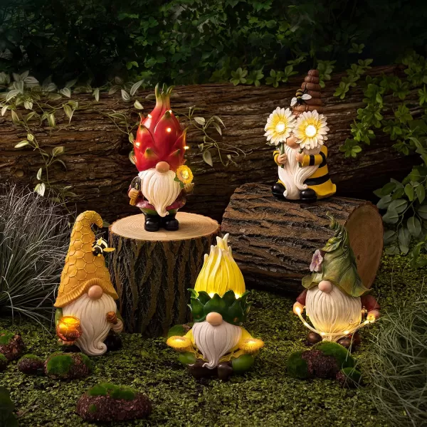 LA JOLIE MUSE Garden Gnomes Statue -8'' Resin Garden Snail with Gnome Figurine with Solar LED Lights, Outdoor Decoration for Patio Yard Lawn Porch, Garden Gifts for Mom, Ornament