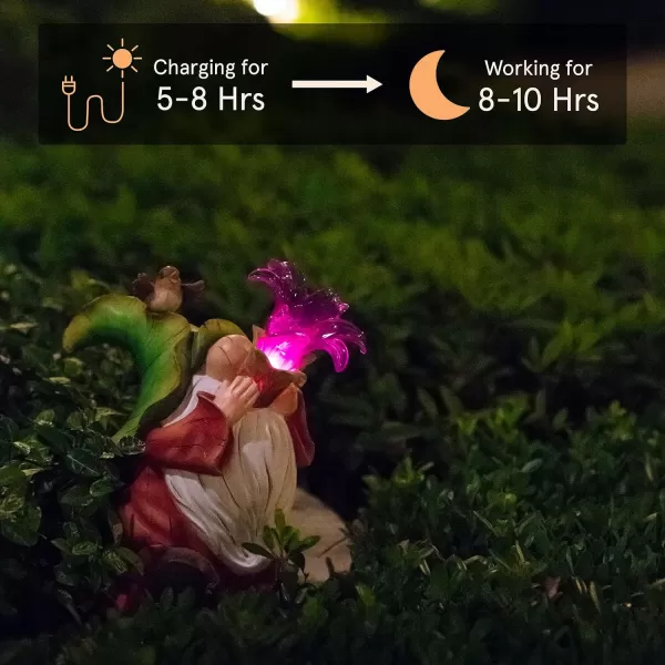 LA JOLIE MUSE Garden Gnomes Statue -8'' Resin Garden Snail with Gnome Figurine with Solar LED Lights, Outdoor Decoration for Patio Yard Lawn Porch, Garden Gifts for Mom, Ornament