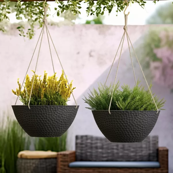 LA JOLIE MUSE Hanging Planters for Outdoor Plants, Large Hanging Planter with Drain Holes, Outdoor Hanging Flower Pots, White Stone, Honeycomb 