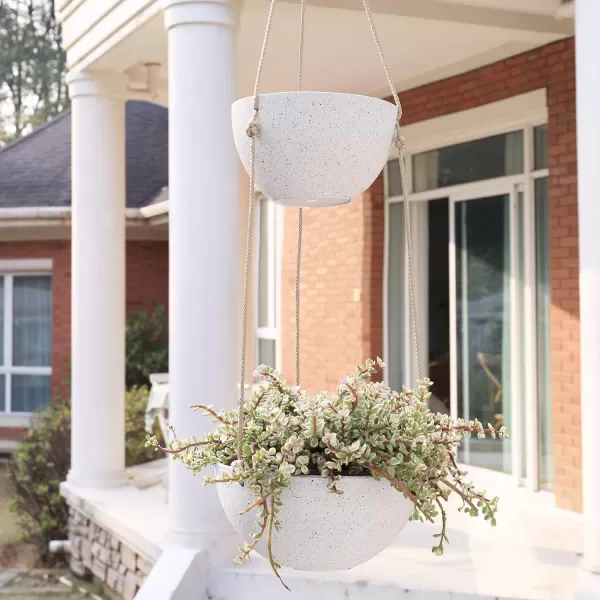 LA JOLIE MUSE Hanging Planters for Outdoor Plants, Large Hanging Planter with Drain Holes, Outdoor Hanging Flower Pots, White Stone, Honeycomb 