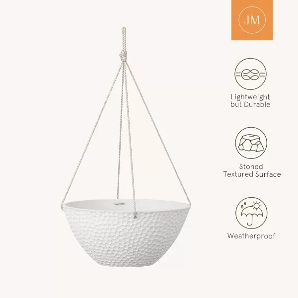 LA JOLIE MUSE Hanging Planters for Outdoor Plants, Large Hanging Planter with Drain Holes, Outdoor Hanging Flower Pots, White Stone, Honeycomb 