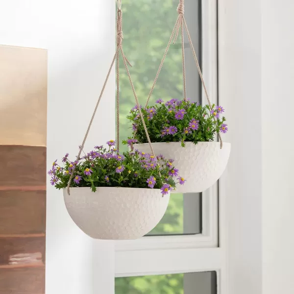 LA JOLIE MUSE Hanging Planters for Outdoor Plants, Large Hanging Planter with Drain Holes, Outdoor Hanging Flower Pots, White Stone, Honeycomb 