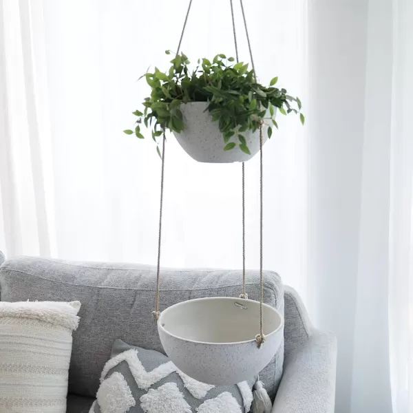 LA JOLIE MUSE Hanging Planters for Outdoor Plants, Large Hanging Planter with Drain Holes, Outdoor Hanging Flower Pots, White Stone, Honeycomb 
