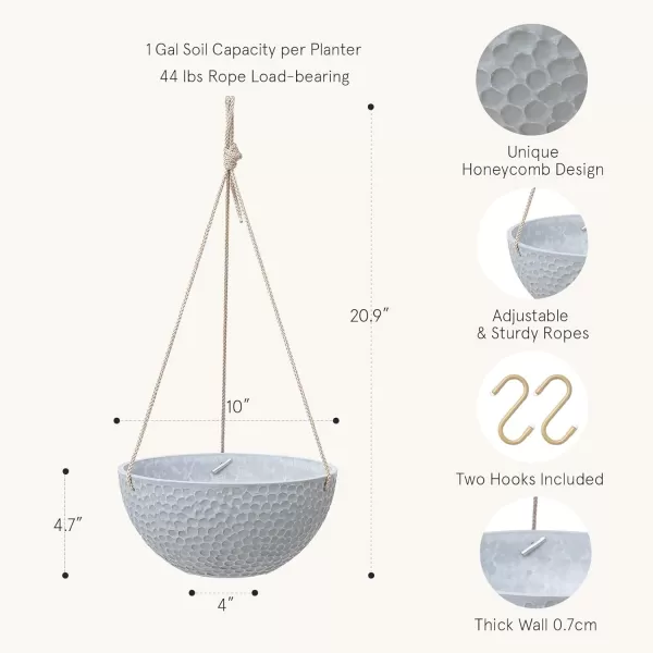 LA JOLIE MUSE Hanging Planters for Outdoor Plants, Large Hanging Planter with Drain Holes, Outdoor Hanging Flower Pots, White Stone, Honeycomb 