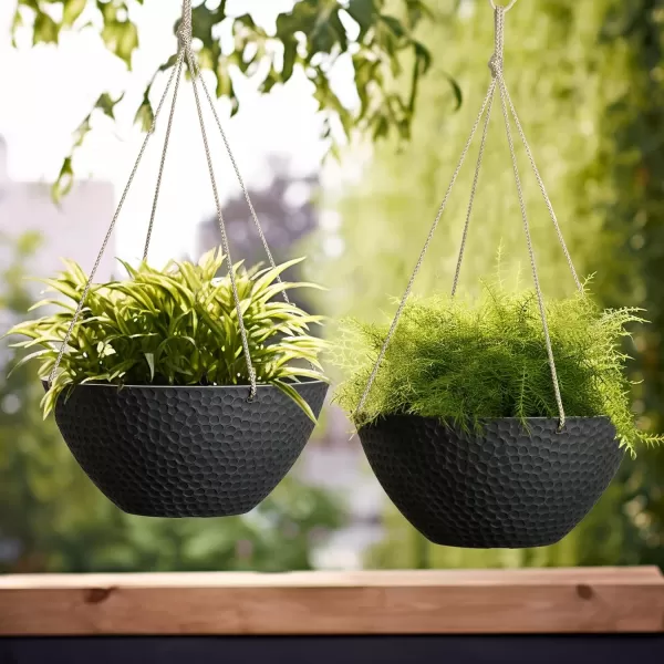 LA JOLIE MUSE Hanging Planters for Outdoor Plants, Large Hanging Planter with Drain Holes, Outdoor Hanging Flower Pots, White Stone, Honeycomb 