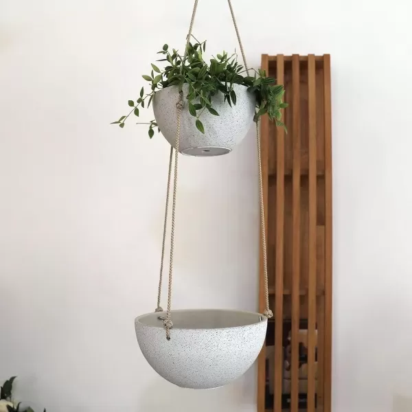 LA JOLIE MUSE Hanging Planters for Outdoor Plants, Large Hanging Planter with Drain Holes, Outdoor Hanging Flower Pots, White Stone, Honeycomb 