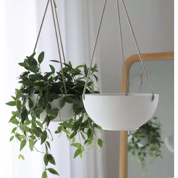 LA JOLIE MUSE Hanging Planters for Outdoor Plants, Large Hanging Planter with Drain Holes, Outdoor Hanging Flower Pots, White Stone, Honeycomb 