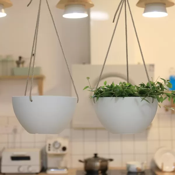 LA JOLIE MUSE Hanging Planters for Outdoor Plants, Large Hanging Planter with Drain Holes, Outdoor Hanging Flower Pots, White Stone, Honeycomb 