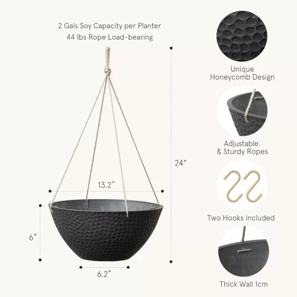 LA JOLIE MUSE Hanging Planters for Outdoor Plants, Large Hanging Planter with Drain Holes, Outdoor Hanging Flower Pots, White Stone, Honeycomb 
