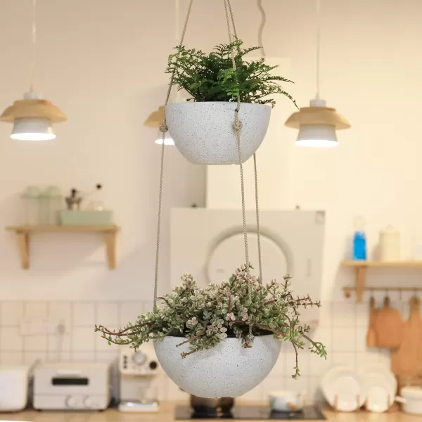 LA JOLIE MUSE Hanging Planters for Outdoor Plants, Large Hanging Planter with Drain Holes, Outdoor Hanging Flower Pots, White Stone, Honeycomb 