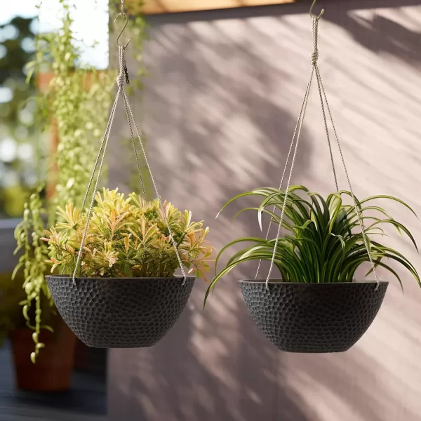 LA JOLIE MUSE Hanging Planters for Outdoor Plants, Large Hanging Planter with Drain Holes, Outdoor Hanging Flower Pots, White Stone, Honeycomb 