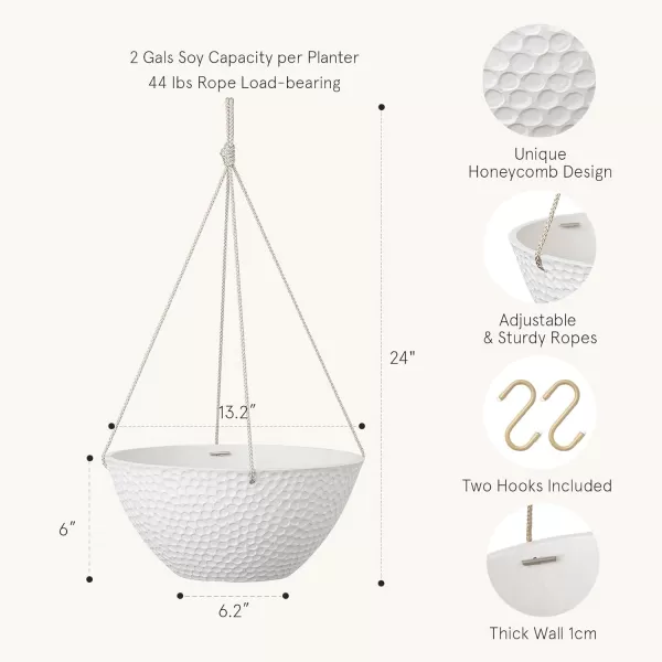 LA JOLIE MUSE Hanging Planters for Outdoor Plants, Large Hanging Planter with Drain Holes, Outdoor Hanging Flower Pots, White Stone, Honeycomb 