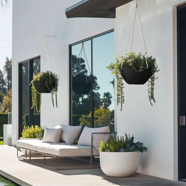 LA JOLIE MUSE Hanging Planters for Outdoor Plants, Large Hanging Planter with Drain Holes, Outdoor Hanging Flower Pots, White Stone, Honeycomb 