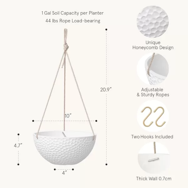 LA JOLIE MUSE Hanging Planters for Outdoor Plants, Large Hanging Planter with Drain Holes, Outdoor Hanging Flower Pots, White Stone, Honeycomb 