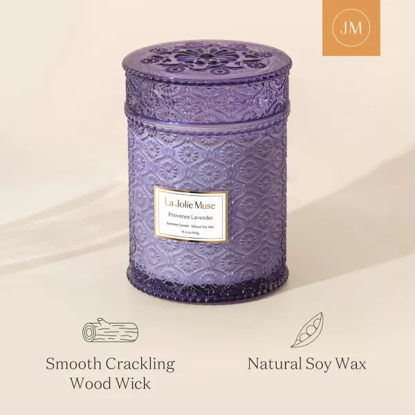 LA JOLIE MUSE Lavender Candle, Mother Day Gift, Spring Candle, Large Natural Soy Candle, 90 Hours Burning Time, Wood Wicked Candle, Aromatherapy Candle Gifts for Women, Luxury Candles for Home