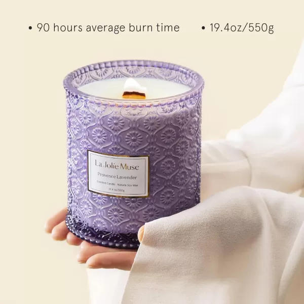 LA JOLIE MUSE Lavender Candle, Mother Day Gift, Spring Candle, Large Natural Soy Candle, 90 Hours Burning Time, Wood Wicked Candle, Aromatherapy Candle Gifts for Women, Luxury Candles for Home