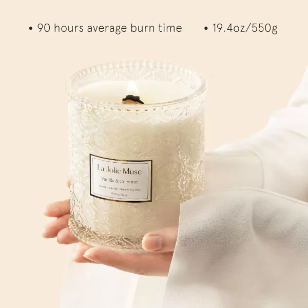 LA JOLIE MUSE Lavender Candle, Mother Day Gift, Spring Candle, Large Natural Soy Candle, 90 Hours Burning Time, Wood Wicked Candle, Aromatherapy Candle Gifts for Women, Luxury Candles for Home