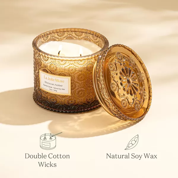 LA JOLIE MUSE Moroccan Amber Candle, Candles for Home Scented, Large 2-Wick Soy Candle, Scented Candle Gifts for Men &amp; Women, Long Burning Time, Holiday Candle