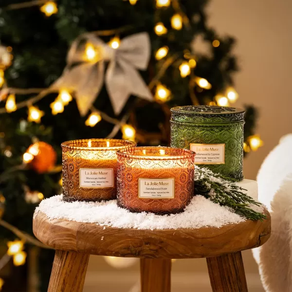 LA JOLIE MUSE Moroccan Amber Candle, Candles for Home Scented, Large 2-Wick Soy Candle, Scented Candle Gifts for Men &amp; Women, Long Burning Time, Holiday Candle