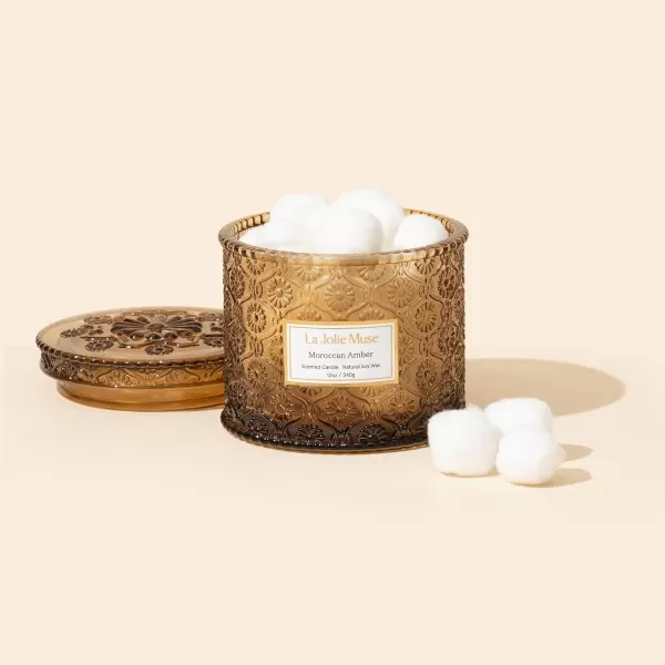 LA JOLIE MUSE Moroccan Amber Candle, Candles for Home Scented, Large 2-Wick Soy Candle, Scented Candle Gifts for Men &amp; Women, Long Burning Time, Holiday Candle