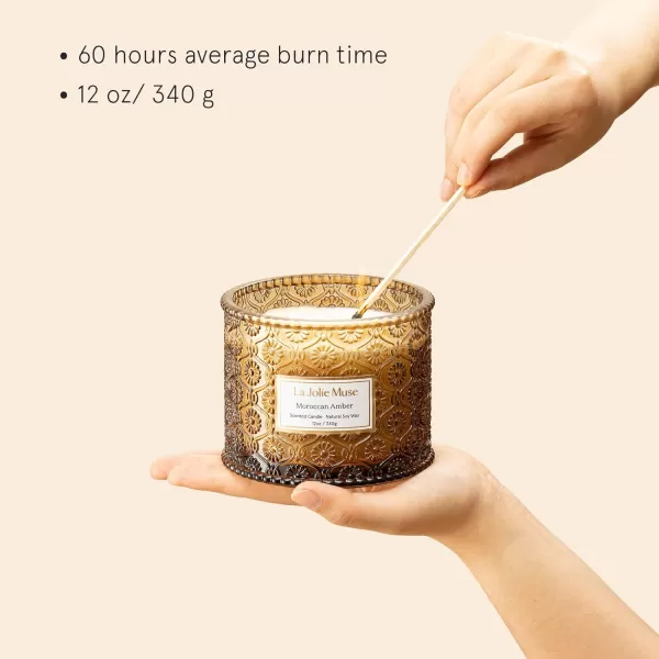 LA JOLIE MUSE Moroccan Amber Candle, Candles for Home Scented, Large 2-Wick Soy Candle, Scented Candle Gifts for Men &amp; Women, Long Burning Time, Holiday Candle
