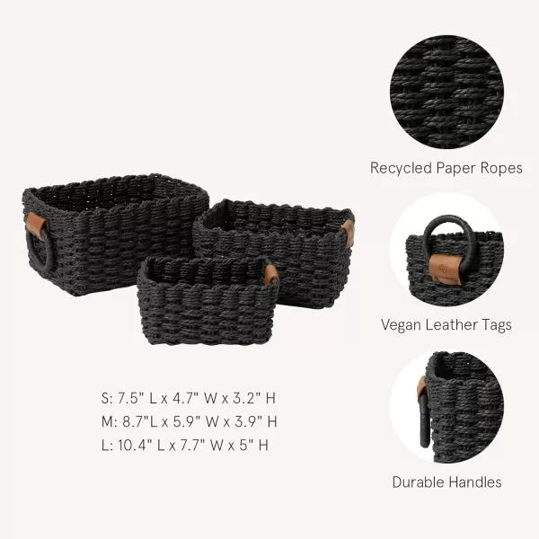 LA JOLIE MUSE Paper Rope Storage Baskets for Organizing, Recycled Wicker Storage Basket Container Bins for Shelves Cupboards Drawer, Small Woven Basket Set of 3 