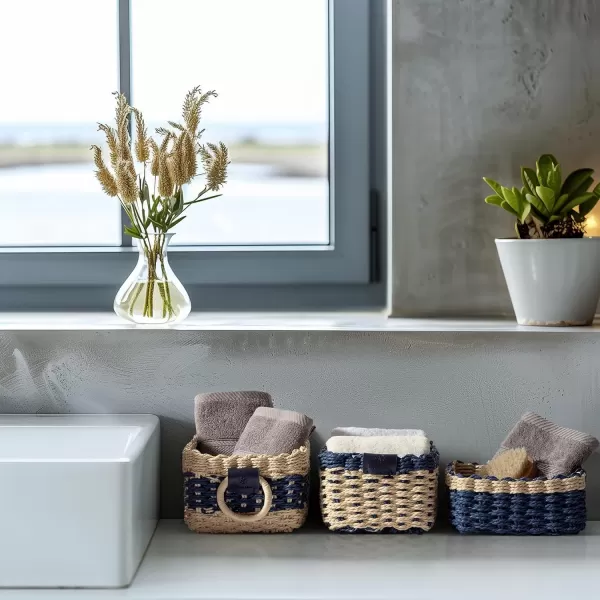 LA JOLIE MUSE Paper Rope Storage Baskets for Organizing, Recycled Wicker Storage Basket Container Bins for Shelves Cupboards Drawer, Small Woven Basket Set of 3 