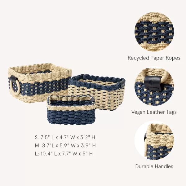 LA JOLIE MUSE Paper Rope Storage Baskets for Organizing, Recycled Wicker Storage Basket Container Bins for Shelves Cupboards Drawer, Small Woven Basket Set of 3 