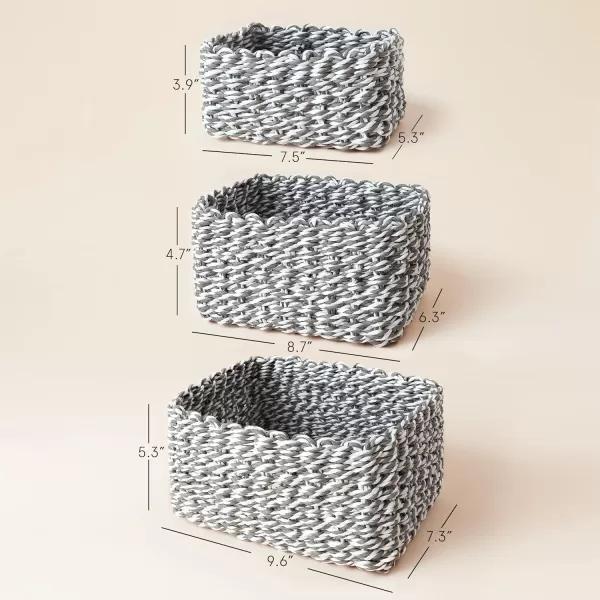 LA JOLIE MUSE Paper Rope Storage Baskets for Organizing, Recycled Wicker Storage Basket Container Bins for Shelves Cupboards Drawer, Small Woven Basket Set of 3 