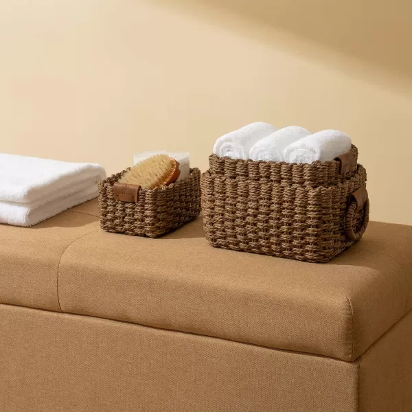 LA JOLIE MUSE Paper Rope Storage Baskets for Organizing, Recycled Wicker Storage Basket Container Bins for Shelves Cupboards Drawer, Small Woven Basket Set of 3 