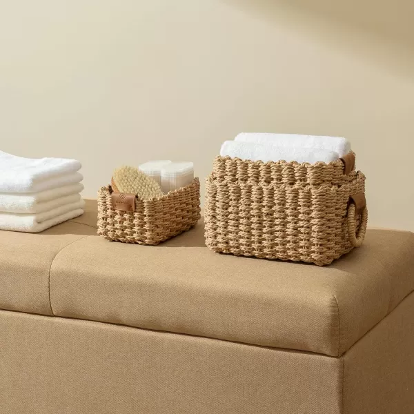 LA JOLIE MUSE Paper Rope Storage Baskets for Organizing, Recycled Wicker Storage Basket Container Bins for Shelves Cupboards Drawer, Small Woven Basket Set of 3 