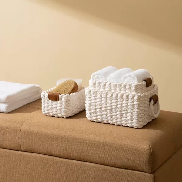 LA JOLIE MUSE Paper Rope Storage Baskets for Organizing, Recycled Wicker Storage Basket Container Bins for Shelves Cupboards Drawer, Small Woven Basket Set of 3 
