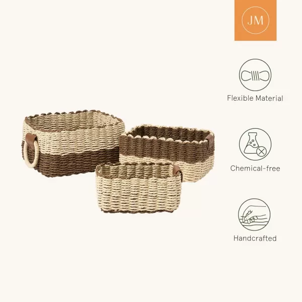 LA JOLIE MUSE Paper Rope Storage Baskets for Organizing, Recycled Wicker Storage Basket Container Bins for Shelves Cupboards Drawer, Small Woven Basket Set of 3 