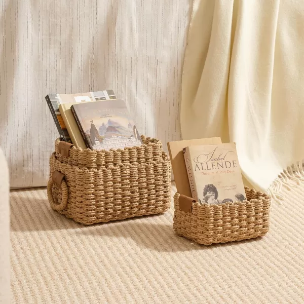 LA JOLIE MUSE Paper Rope Storage Baskets for Organizing, Recycled Wicker Storage Basket Container Bins for Shelves Cupboards Drawer, Small Woven Basket Set of 3 