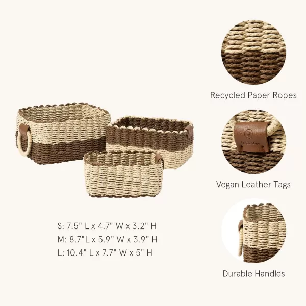 LA JOLIE MUSE Paper Rope Storage Baskets for Organizing, Recycled Wicker Storage Basket Container Bins for Shelves Cupboards Drawer, Small Woven Basket Set of 3 