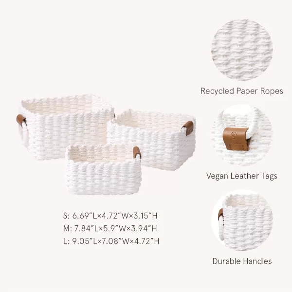LA JOLIE MUSE Paper Rope Storage Baskets for Organizing, Recycled Wicker Storage Basket Container Bins for Shelves Cupboards Drawer, Small Woven Basket Set of 3 