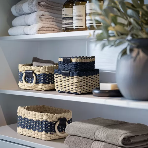 LA JOLIE MUSE Paper Rope Storage Baskets for Organizing, Recycled Wicker Storage Basket Container Bins for Shelves Cupboards Drawer, Small Woven Basket Set of 3 