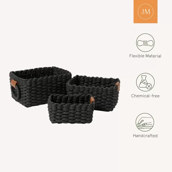 LA JOLIE MUSE Paper Rope Storage Baskets for Organizing, Recycled Wicker Storage Basket Container Bins for Shelves Cupboards Drawer, Small Woven Basket Set of 3 