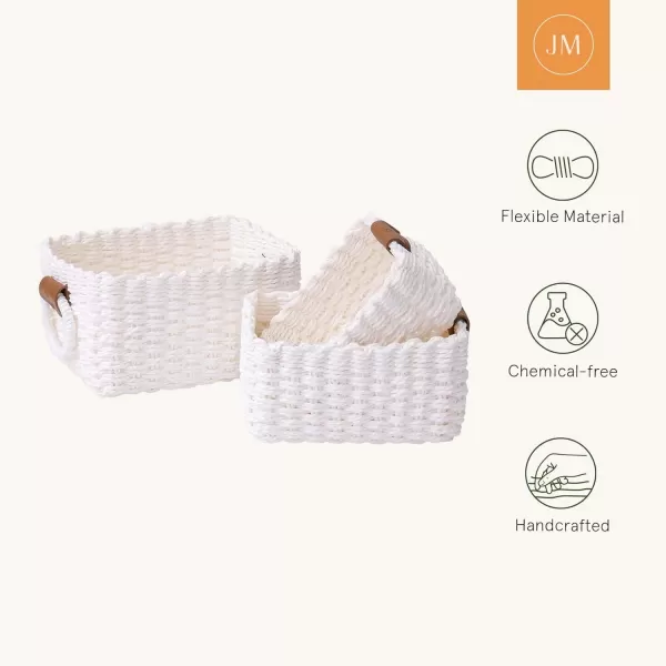 LA JOLIE MUSE Paper Rope Storage Baskets for Organizing, Recycled Wicker Storage Basket Container Bins for Shelves Cupboards Drawer, Small Woven Basket Set of 3 