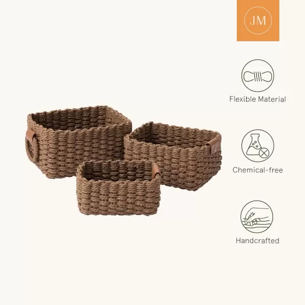 LA JOLIE MUSE Paper Rope Storage Baskets for Organizing, Recycled Wicker Storage Basket Container Bins for Shelves Cupboards Drawer, Small Woven Basket Set of 3 