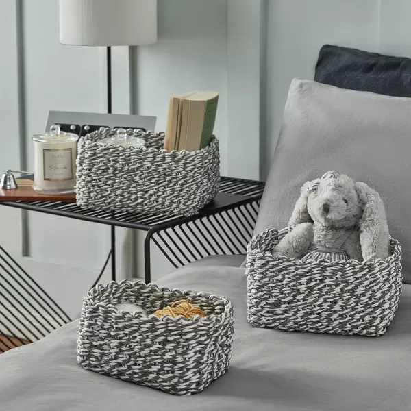 LA JOLIE MUSE Paper Rope Storage Baskets for Organizing, Recycled Wicker Storage Basket Container Bins for Shelves Cupboards Drawer, Small Woven Basket Set of 3 