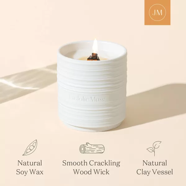 LA JOLIE MUSE Sandalwood &amp; Patchouli Candle, Wood Wicked Candles, Candles for Home Scented, Natural Soy Candles, Clean Burn Candle, 50 Hours