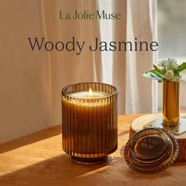 LA JOLIE MUSE Sandalwood &amp; Patchouli Scented Candle, Candles for Home Scented, Luxury Glass Jar Candles for Gift and Home Decor, 80 Hours Long Burning