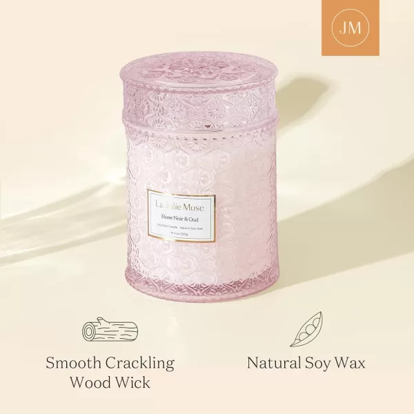 LA JOLIE MUSE Scented Candles Eucalyptus &amp; Sage, Large Wood Wicked Candles, Decorative Candles in Glass, Natural Soy Wax, 19.4oz 90hours