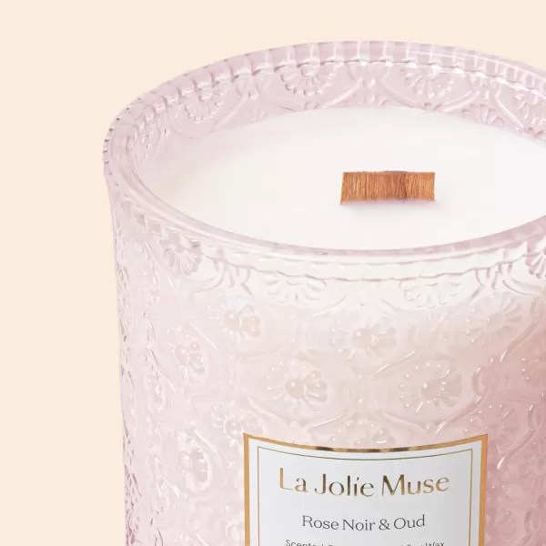 LA JOLIE MUSE Scented Candles Eucalyptus &amp; Sage, Large Wood Wicked Candles, Decorative Candles in Glass, Natural Soy Wax, 19.4oz 90hours
