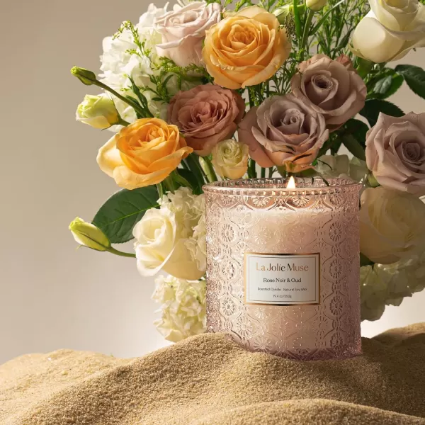 LA JOLIE MUSE Scented Candles Eucalyptus &amp; Sage, Large Wood Wicked Candles, Decorative Candles in Glass, Natural Soy Wax, 19.4oz 90hours