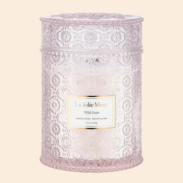 LA JOLIE MUSE Scented Candles Eucalyptus &amp; Sage, Large Wood Wicked Candles, Decorative Candles in Glass, Natural Soy Wax, 19.4oz 90hours
