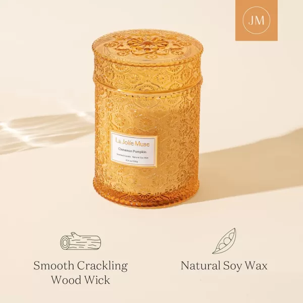 LA JOLIE MUSE Scented Candles Eucalyptus &amp; Sage, Large Wood Wicked Candles, Decorative Candles in Glass, Natural Soy Wax, 19.4oz 90hours