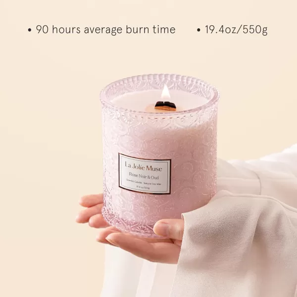 LA JOLIE MUSE Scented Candles Eucalyptus &amp; Sage, Large Wood Wicked Candles, Decorative Candles in Glass, Natural Soy Wax, 19.4oz 90hours